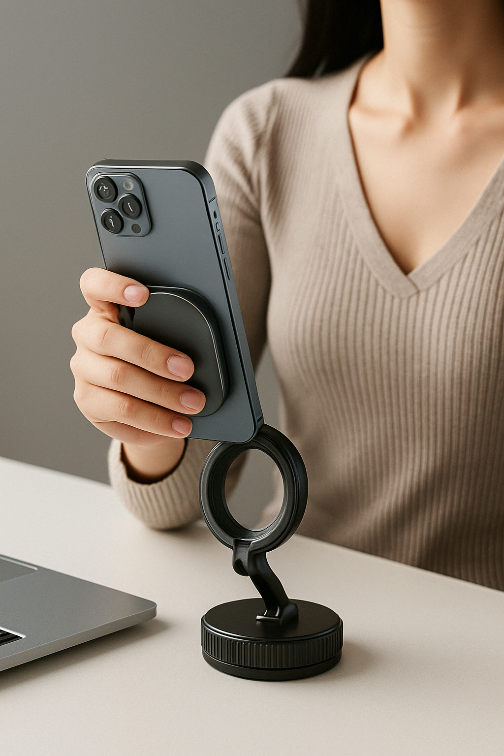 360° Rotierender Smartphone-Halter mit LED-Lichtring – Premium Design & Vielseitig